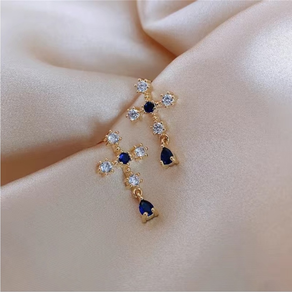 Gold Rhinestone Cross Earrings